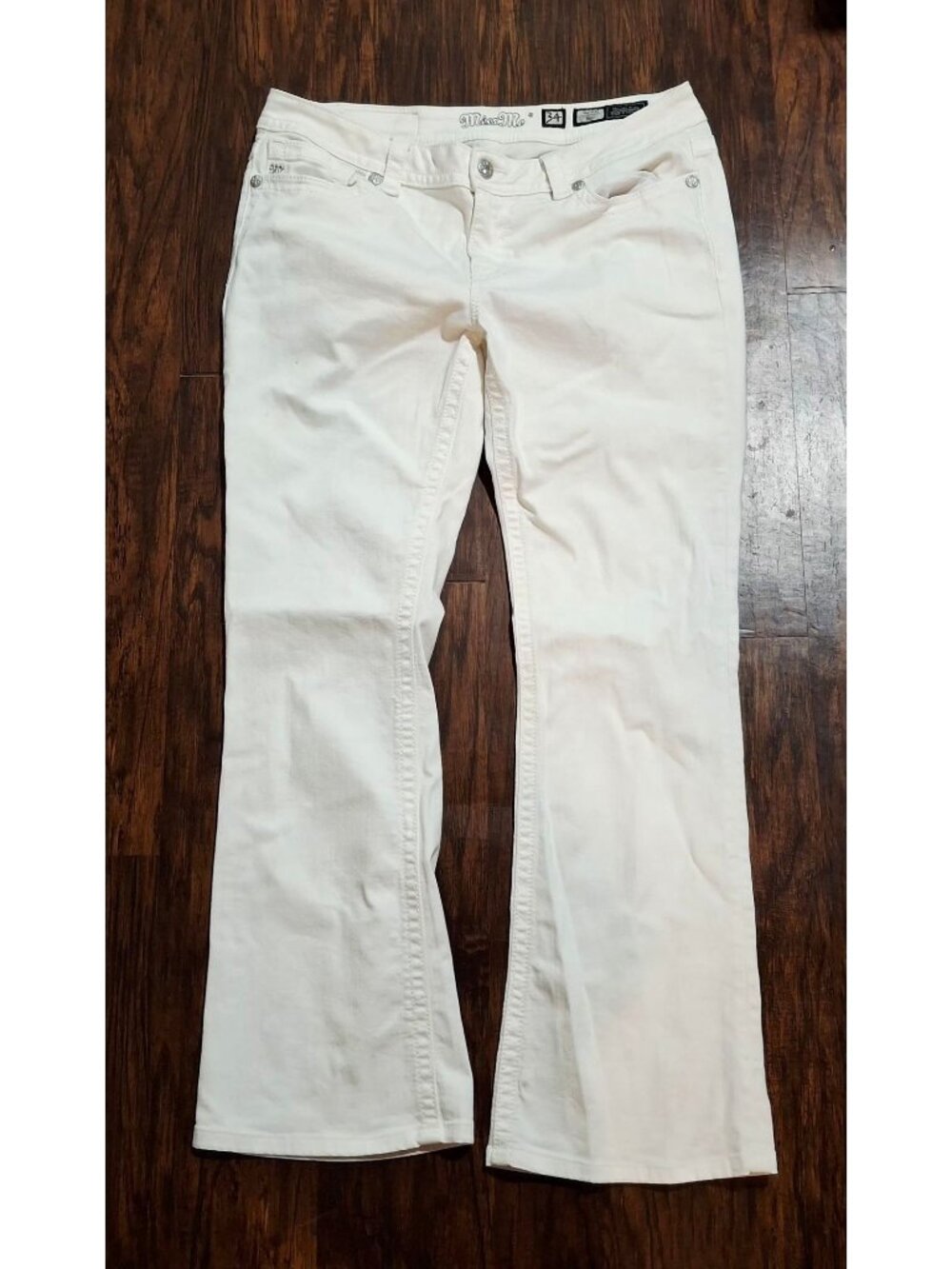 Miss Me Womens White Mid-Rise Bootcut Jeans Size 34 Cotton Blend